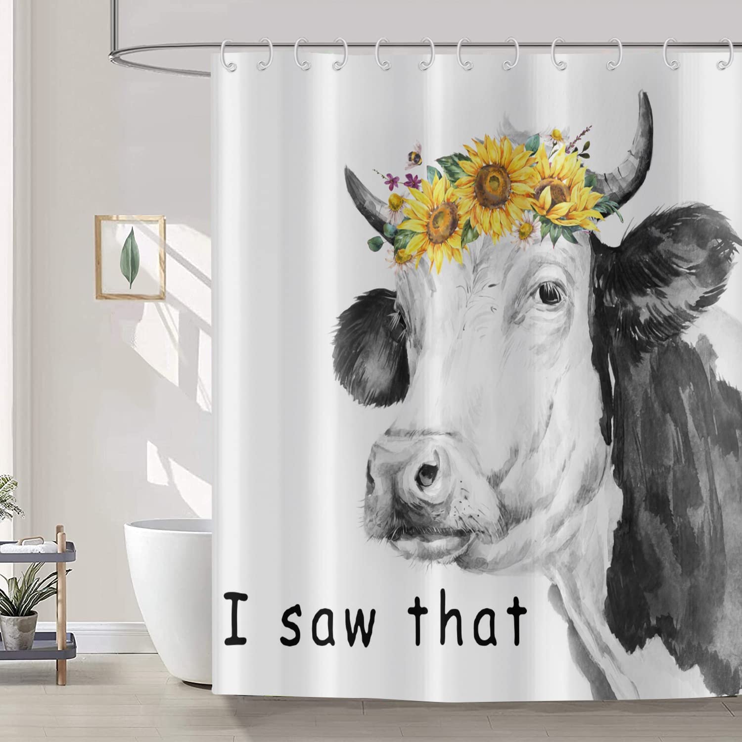 Funny Farm Cow Sunflower Shower Curtain - Bathroom Decor - Image 2
