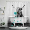 Funny Highland Cow Grey Shower Curtain with Flower Print | Bathroom Decor