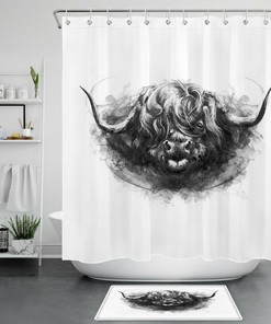 Funny Longhorn Highland Cow Shower Curtain for a Cute and Quirky Bathroom Accessory