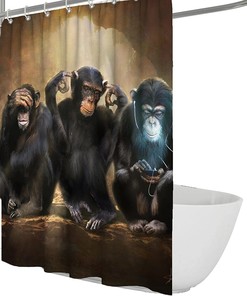 Funny Monkey Bathing Shower Curtain Decor for Kids Bathroom - Animal Print