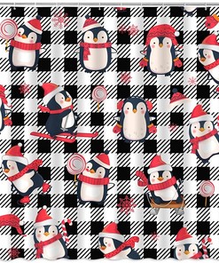Funny Penguin Wearing Santa Hat Shower Curtain for Bathroom Decor with Bathroom Curtain and Bathroom Decor
