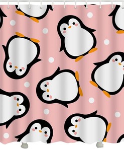 Funny Penguin in Scarf Shower Curtain - Waddling Antarctic Bird Bathroom Decor
