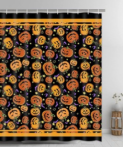 Funny Pumpkin Halloween Shower Curtain Black and Orange Bathroom Decor