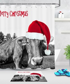 Funny Santa Cow Christmas Shower Curtain Home Decor