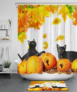 Funny Tiger Autumn Pumpkin Maple Leaves Shower Curtain for Bathroom Decor