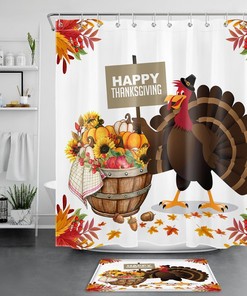 Funny Turkey with Pumpkins Fall Shower Curtain for Your Bathroom Decor