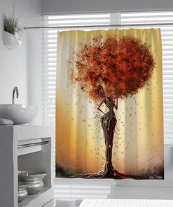 Futuristic Design with Nature Landscape African Black Girl Shower Curtain for Unique and Modern Bathroom Decor