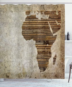 Geography Theme Wooden Plank & Map Shower Curtain - Rustic Bathroom Decor