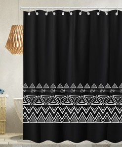 Geometric Boho Shower Curtain - Modern and Chic Black and White Bathroom Decor with Design Print