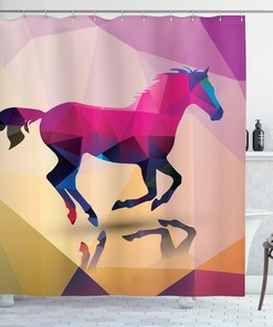 Geometric Horse Animal Print Abstract Shower Curtain for Equestrian Bathroom Decor