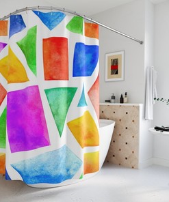 Geometric Watercolor Print Shower Curtain for Modern Bathroom Decor