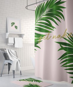 Get Naked Shower Curtain - Botanical Pink Leaf Bath Curtain