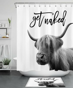Get Naked Shower Curtain, Western Wildlife Animal Bull Highland Cow Bathroom Decor