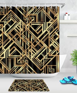 Gold Geometric Pattern Shower Curtain Black Background Bathroom Decor