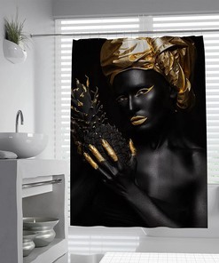 Golden Headscarf Shower Curtain - Beautiful Bathroom Decor with African American Art