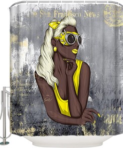 Golden Paint African American Girl Shower Curtain - Elegant Fabric Bath Curtain for Bathroom Decor