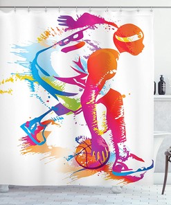 Golf Club Photography Shower Curtain, Sports Bathroom Decor with Macro Print, Fern Green Blue White Cloth Fabric