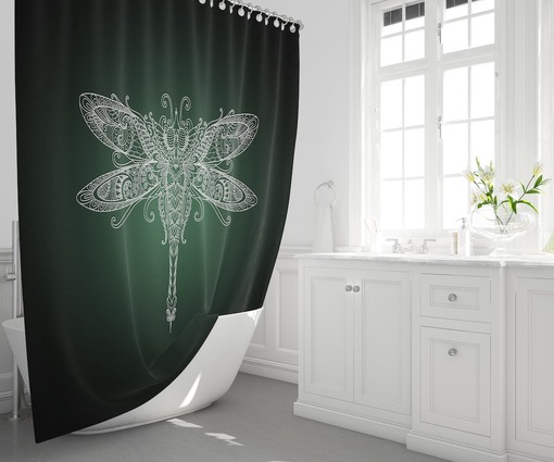 Gradient Dragonfly Green Shower Curtain for Nature Lovers
