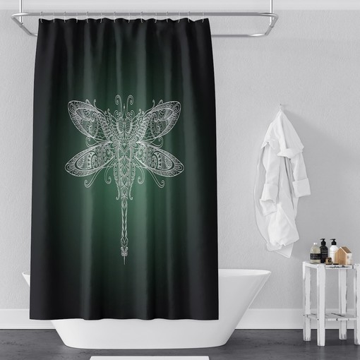 Gradient Dragonfly Green Shower Curtain for Nature Lovers - Image 3