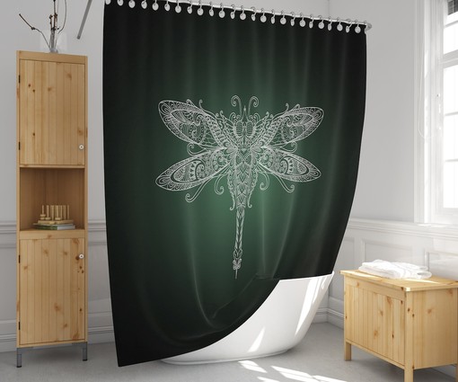 Gradient Dragonfly Green Shower Curtain for Nature Lovers - Image 4