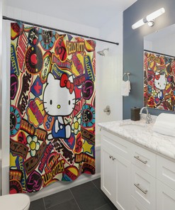 Graffiti Hello Kitty Shower Curtain, Artistic Bathroom Decor