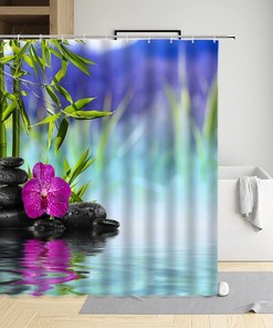 Green Bamboo Shower Curtain - Natural Scenery Plant Bath Curtain for Zen Bathroom Decor