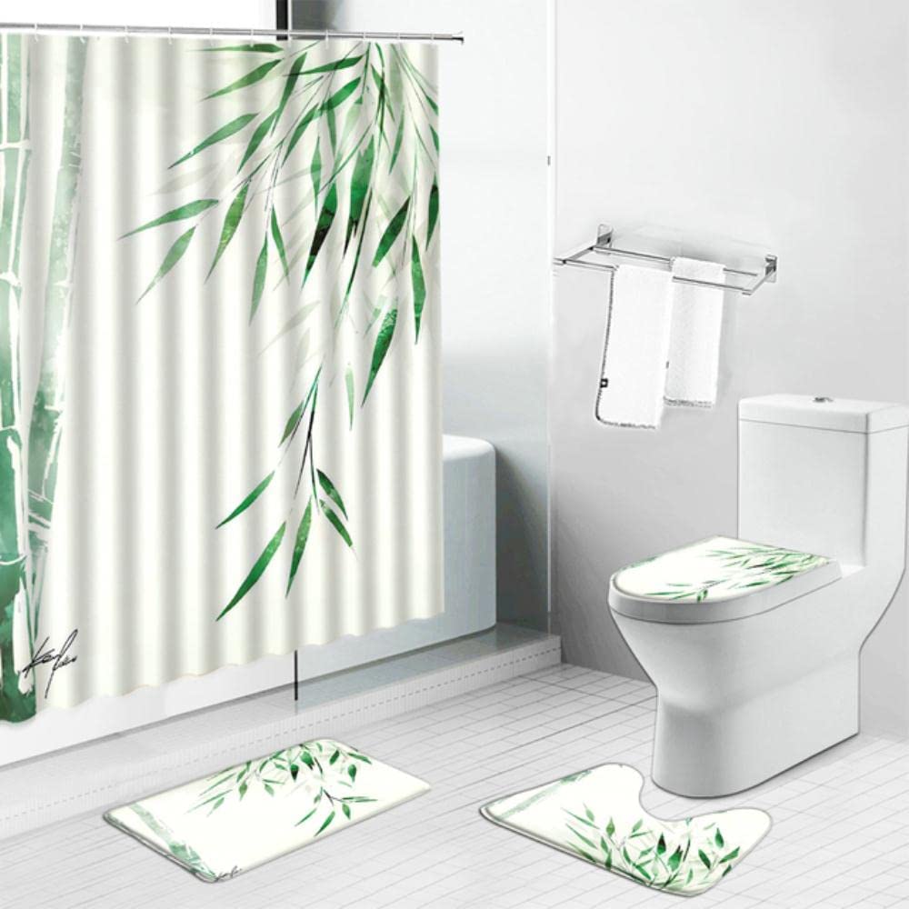 Green Bamboo Summer Shower Curtain Set for Nature-Inspired Bathroom Decor