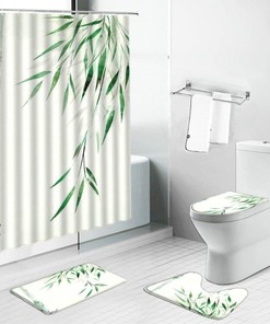 Green Bamboo Summer Shower Curtain Set for Nature-Inspired Bathroom Decor