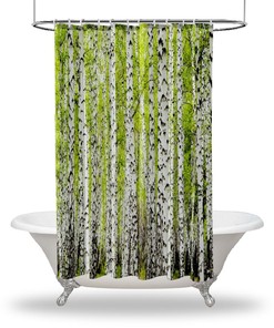 Green Foliage Birch Trees Shower Curtain for Rustic Bathroom Decor