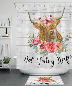 Green Leaf Cow Print Shower Curtain for Nature Lovers - Farmhouse Bathroom Decor