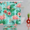 Green Leaves Flamingo Shower Curtain Waterproof Fabric Tropical Bathroom Decor