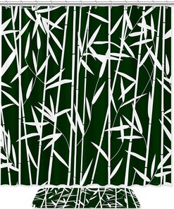 Green and Beautiful Waterproof Shower Curtain with Bamboo Leaf Theme for Bathrooms