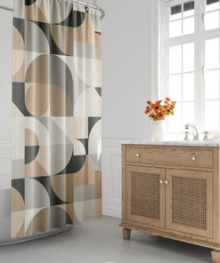 Grey Minimalist Geometric Shower Curtain for Modern Bathroom Decor