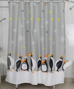 Grey Penguin Waterproof Shower Curtain for Animal Enthusiasts