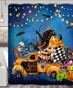 Halloween Shower Curtain - Gnomes Pumpkin Trick Or Treat Bath Curtain for Festive Bathroom Decor