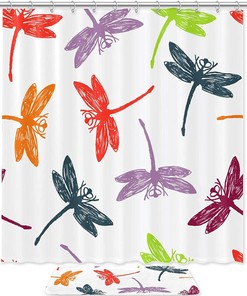 Hand Drawn Dragonfly Waterproof Shower Curtain for Artsy Bathroom Decor