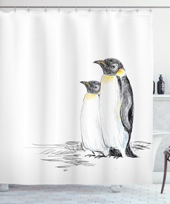 Hand Drawn Penguins Art Shower Curtain for Bathroom Decor - Animal Print