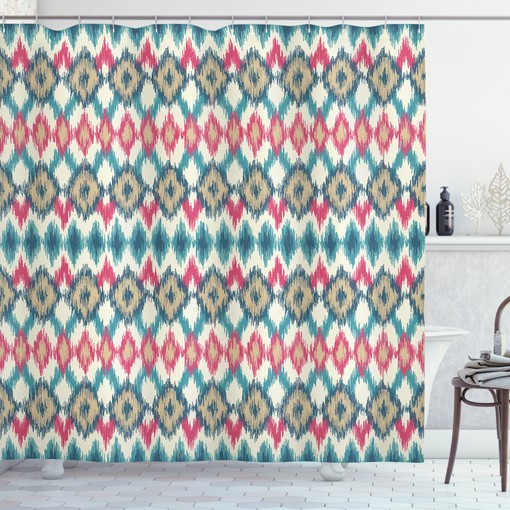 Handmade Triangle Boho Shower Curtain - Asian Bathroom Decor