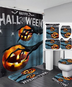 Happy Halloween - 3D Pumpkin Lantern Shower Curtain for Bathroom Decor