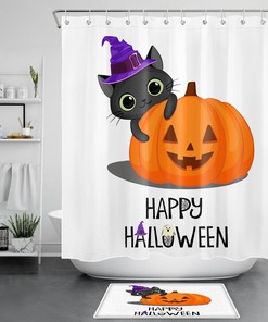 Happy Halloween Pumpkin Witch Hat Shower Curtain for Bathroom Decor