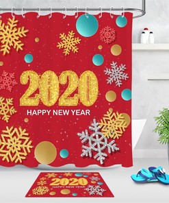Happy New Year Snowflake Shower Curtain Bathroom Decor