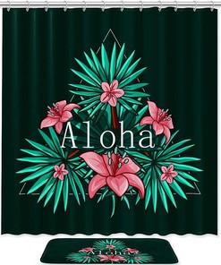 Hawaiian Aloha Leaves Bathroom Shower Curtain - Waterproof Fabric
