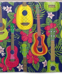 Hawaiian Fruity Ukulele Flower Pop Colorful Shower Curtain Bathroom Decor
