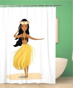 Hawaiian Girl Dancing Hula Isolated on White Background Shower Curtain - Cute Polynesian Fabric Bathroom Decor