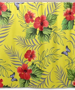 Hawaiian Hibiscus Tropical Flowers Shower Curtain for Island-Style Bathroom Decor