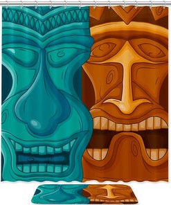 Hawaiian Tiki Tribal Shower Curtain Liner for Bathroom Decor