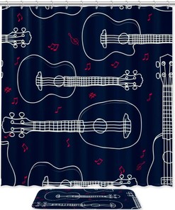 Hawaiian Ukulele Outline Bathroom Shower Curtain - Waterproof Fabric