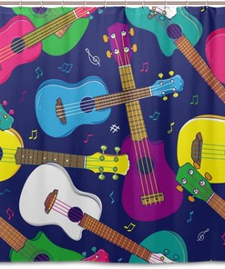 Hawaiian Ukulele Pop Colorful Shower Curtain for Summer Bathroom Decor
