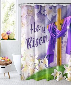 He Is Risen Easter Shower Curtain Bathroom Decor