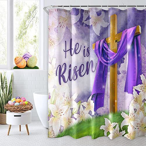 He Is Risen Easter Shower Curtain Bathroom Decor